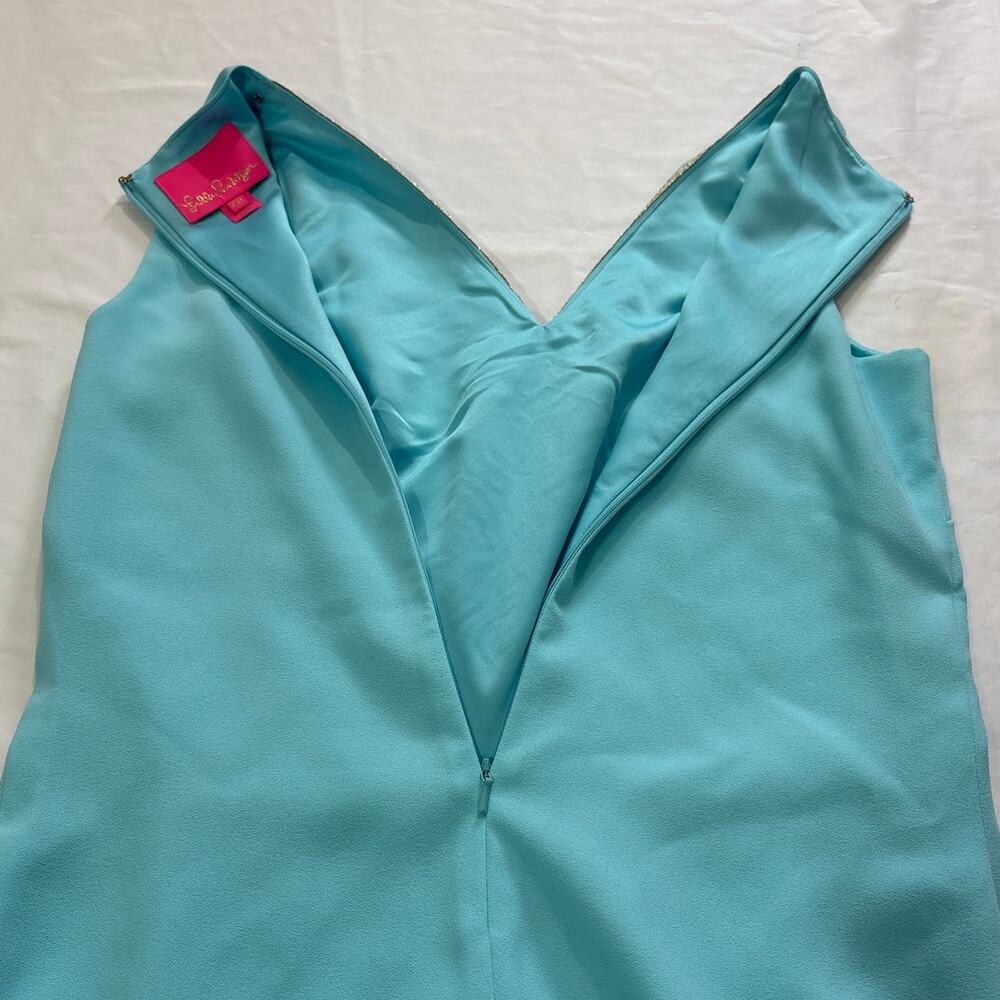 Lilly Pulitzer Womens 00 Penelope Blue Ibiza Embellished Jewel Satin Shift Dress - Picture 6 of 10